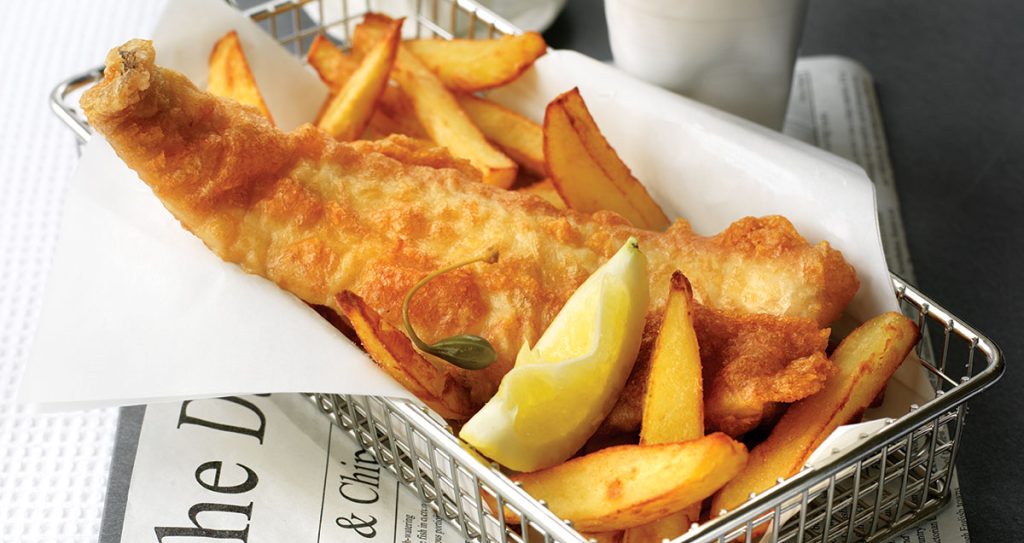 A portion of fish and chips