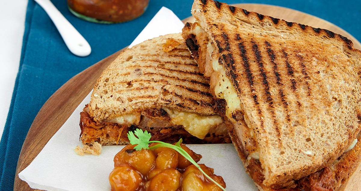 Pulled Pork and Cheese Toastie with Gooseberry Chutney